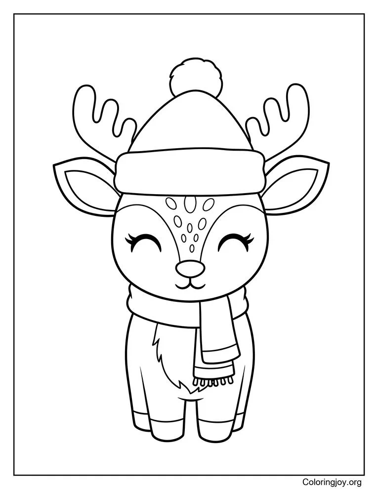 Reindeer wearing Santa hats and scarves coloring page