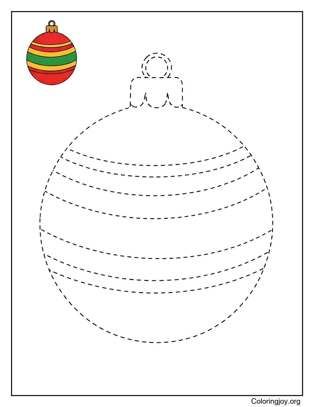 Simple Christmas Ornament Tracing Coloring Page