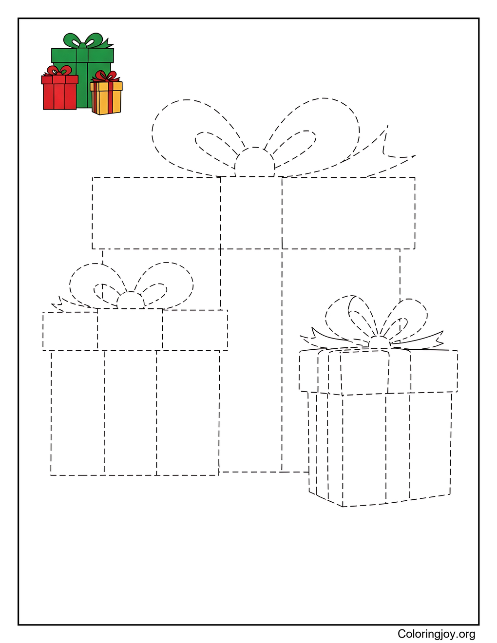 Christmas Presents Tracing Coloring Page