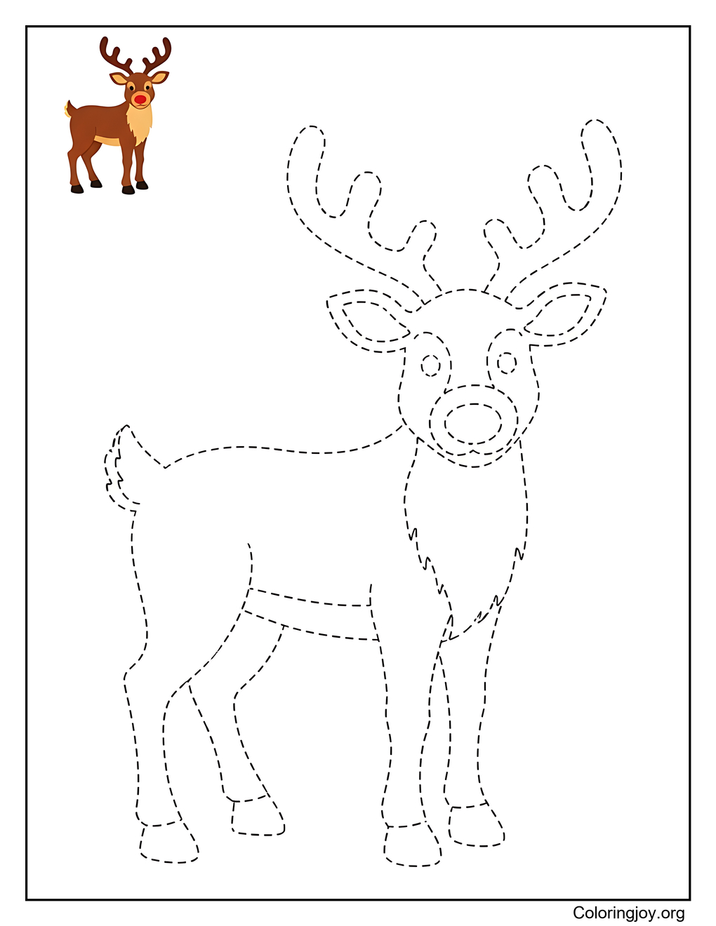 Christmas Reindeer Tracing Coloring Page