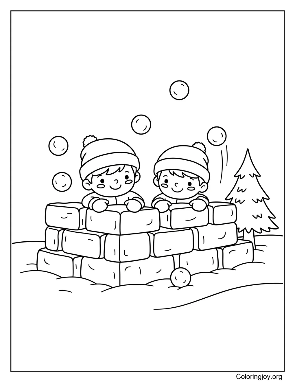 Snowball fight coloring sheet