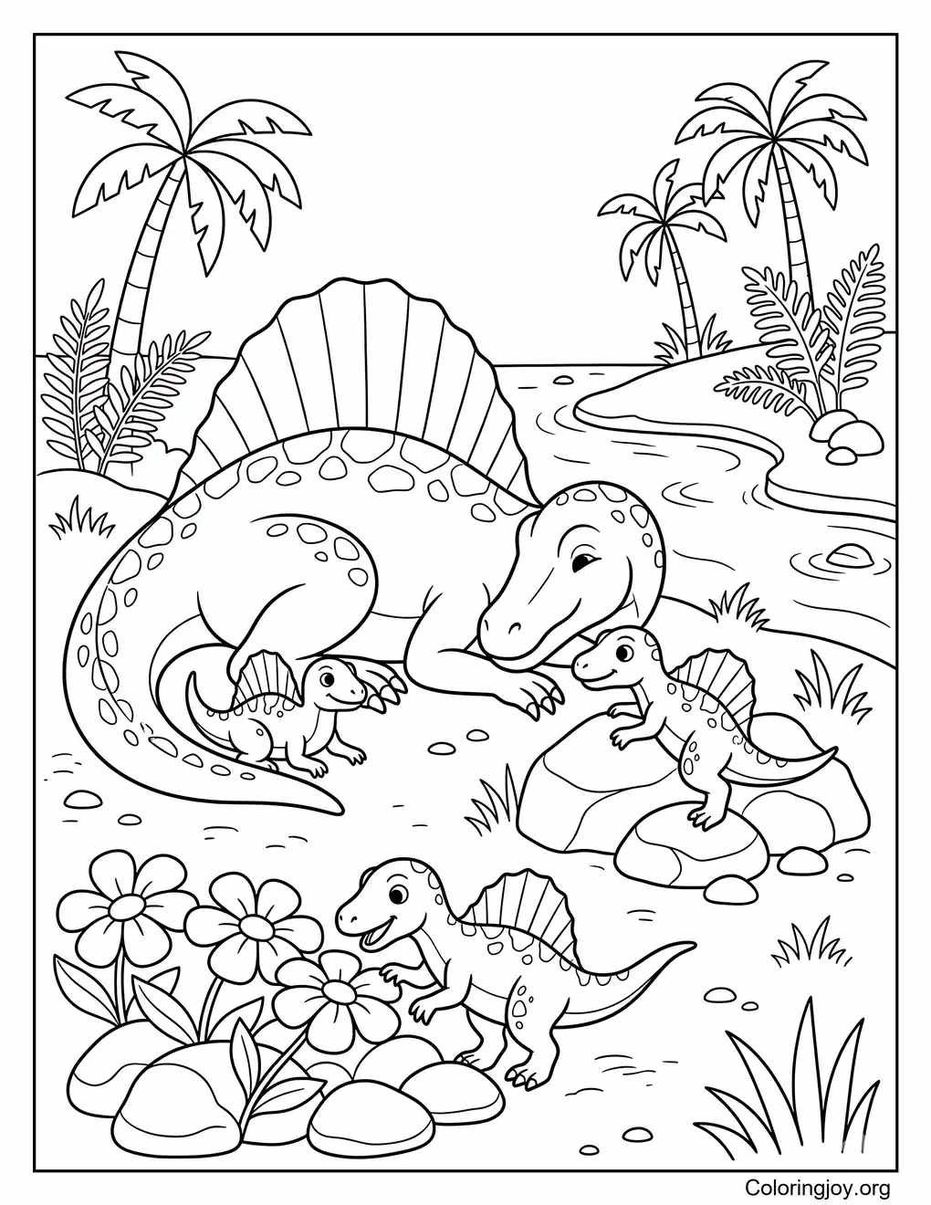 Baby Dinosaur Family Spinosaurus Coloring Page