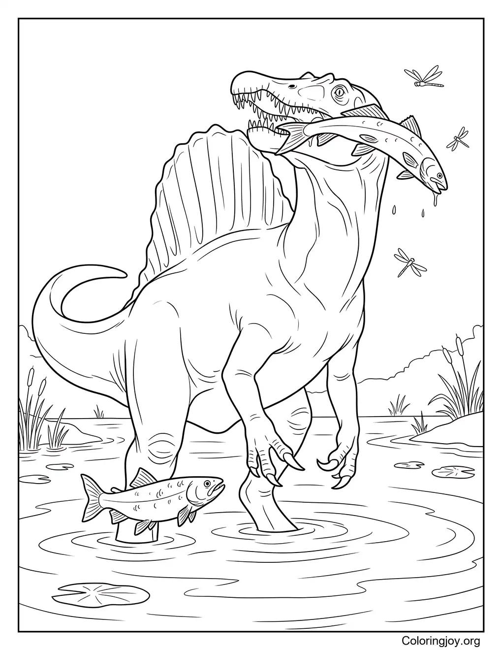Fishing Spinosaurus River Adventure Coloring Page