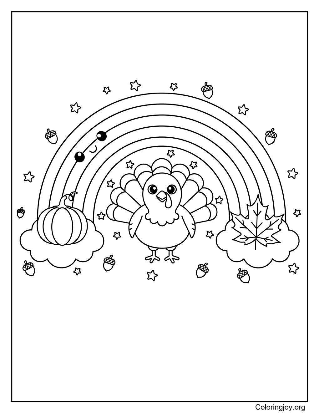 Thanksgiving Turkey Rainbow and Fall Leaves