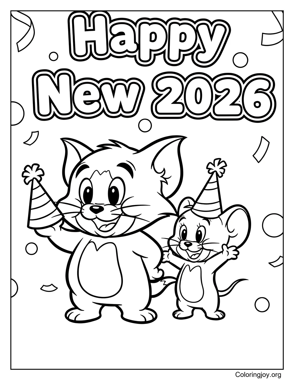 Tom and Jerry New Year cartoon color page