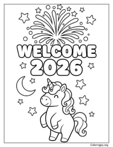 Coloring page of Unicorn New Year magical
