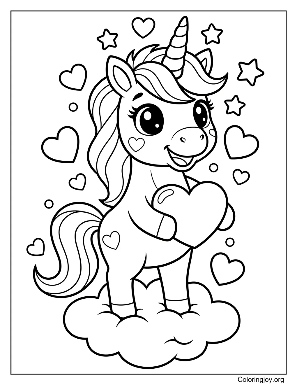 unicorn Valentine Coloring Page