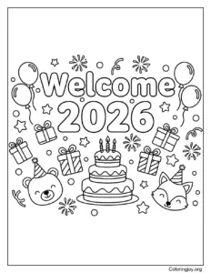Welcome 2026 celebration coloring design