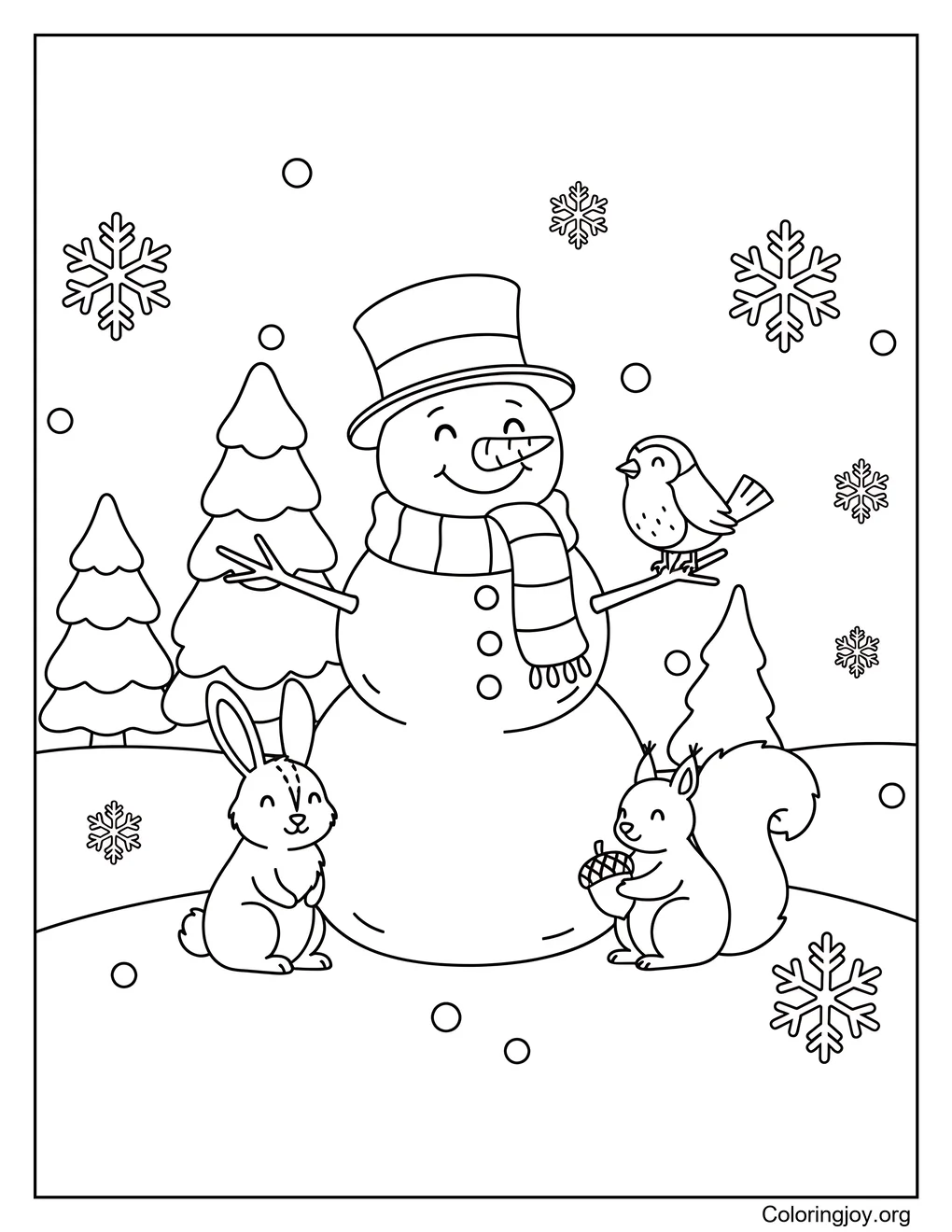 Winter snowman and friends
