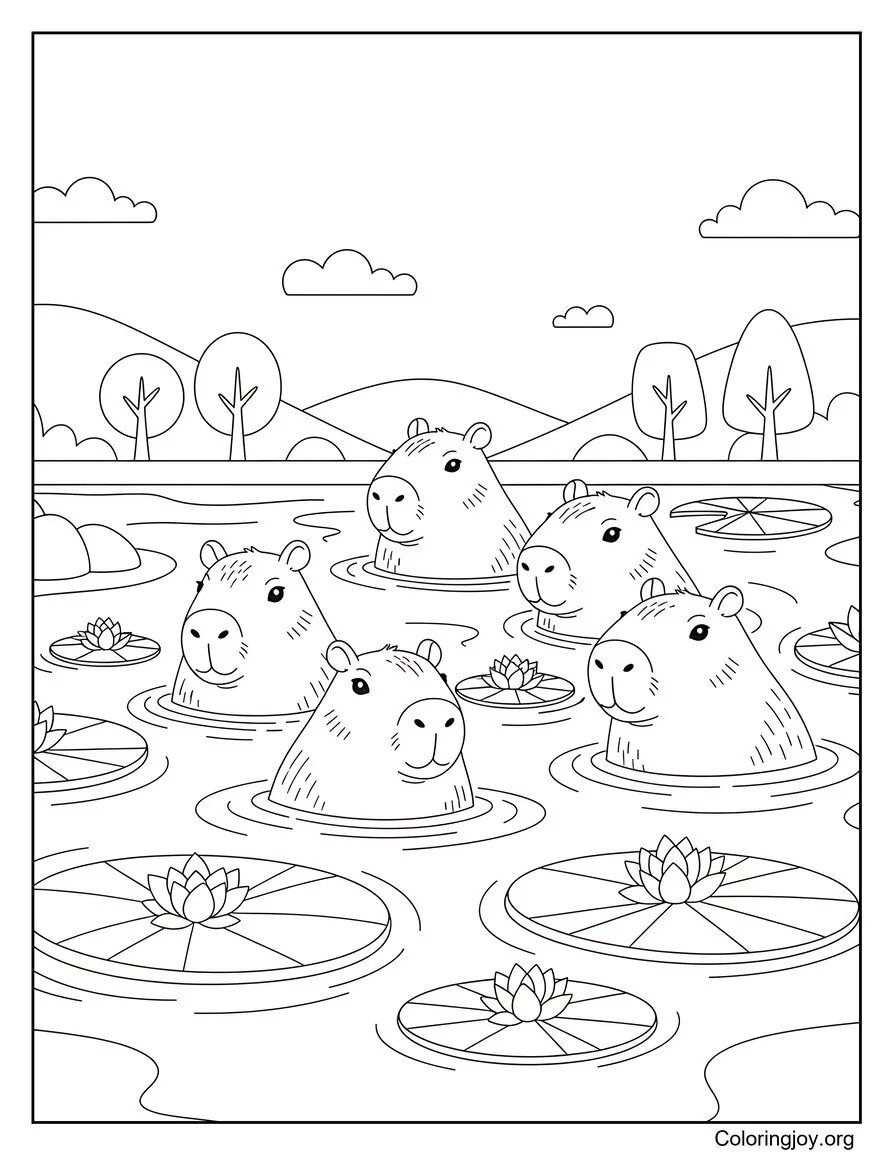 Capybara Friends Swimming