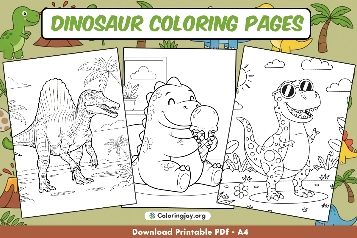 51 paginas para colorear de dinosaurios (descarga gratuita en PDF imprimible)