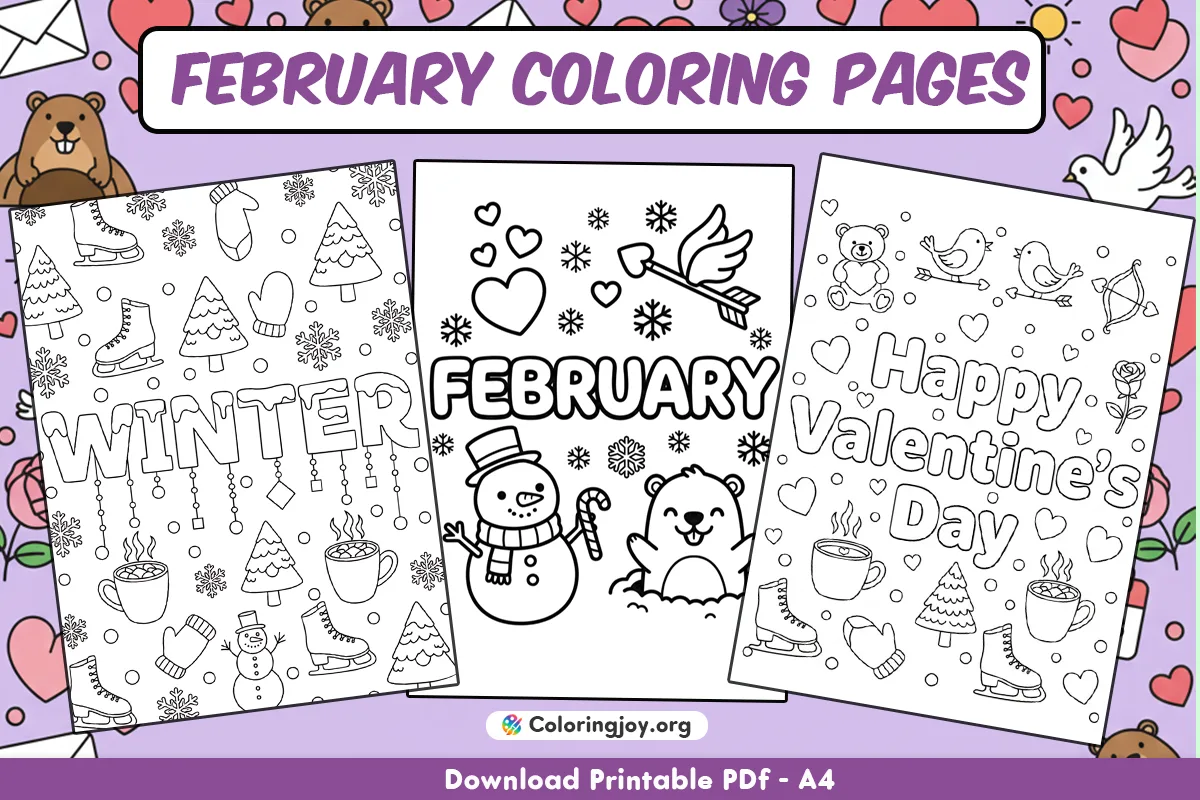 Páginas para colorear de febrero (imprimibles en PDF gratuitos)