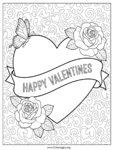 Happy Valentines big heart with flower both side