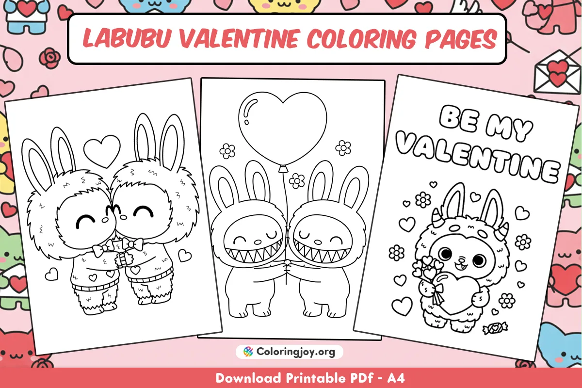 Labubu Valentine Malvorlagen (PDFs einfach herunterzuladen und zu drucken)