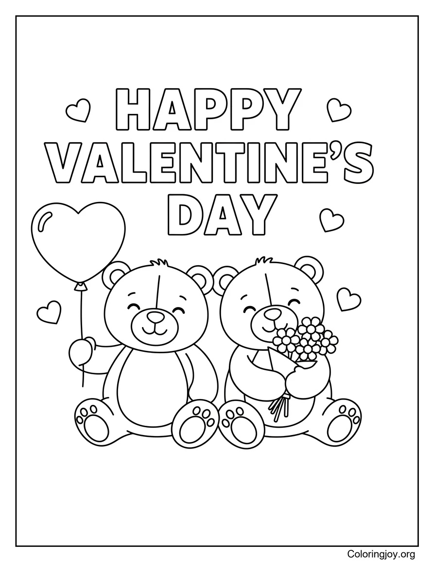 Teddy bears Valentine’s Day Coloring Pages