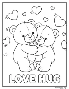 Teddy bears couple hug with hearts