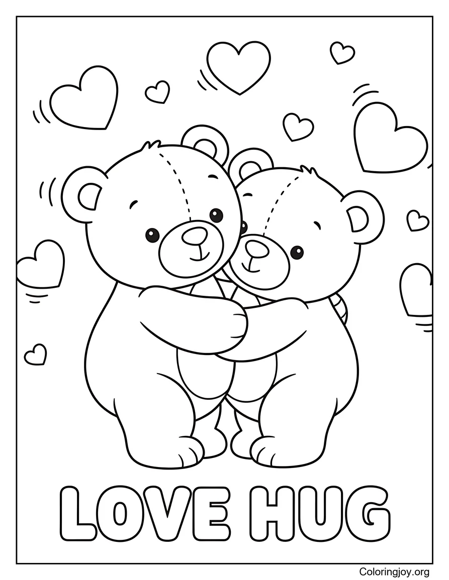 Teddy bears couple hug with hearts