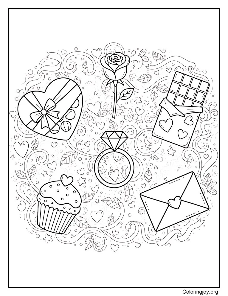 Valentine's themed coloring page