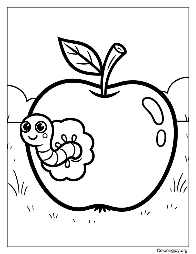 apple and worm coloring page coloring sheet