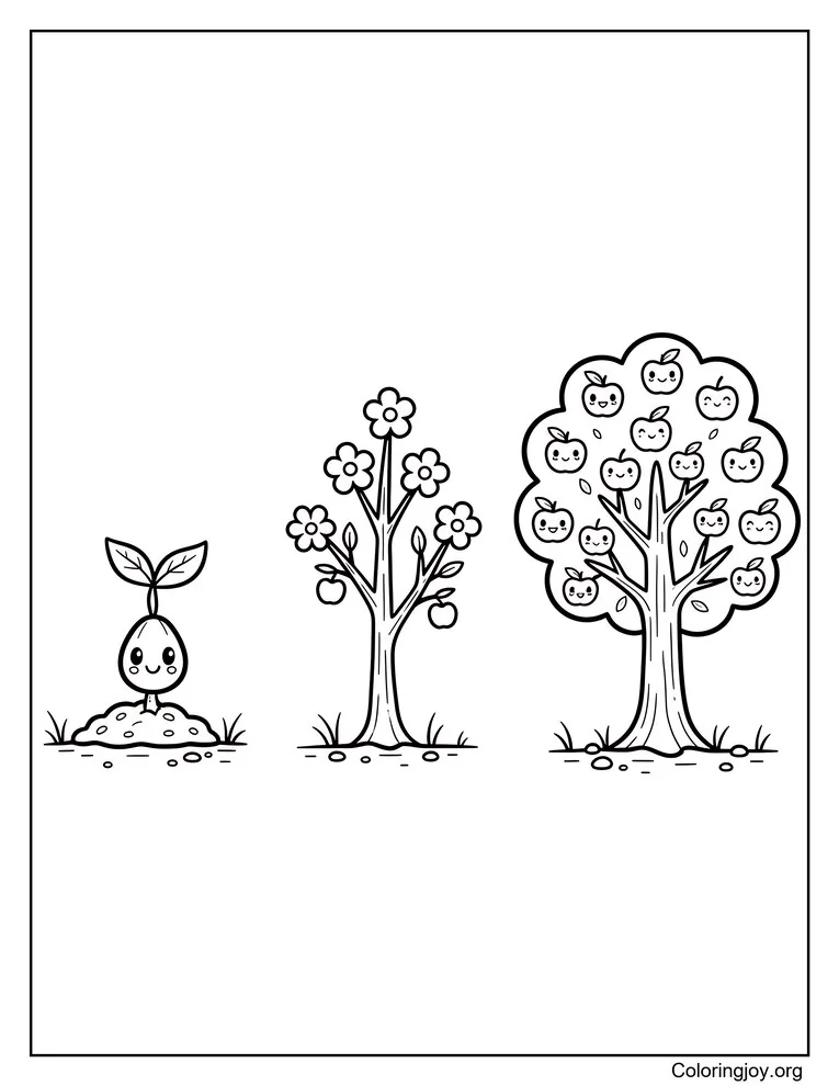 apple life cycle coloring page coloring sheet