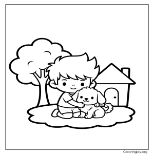 Boy and Dog Coloring page