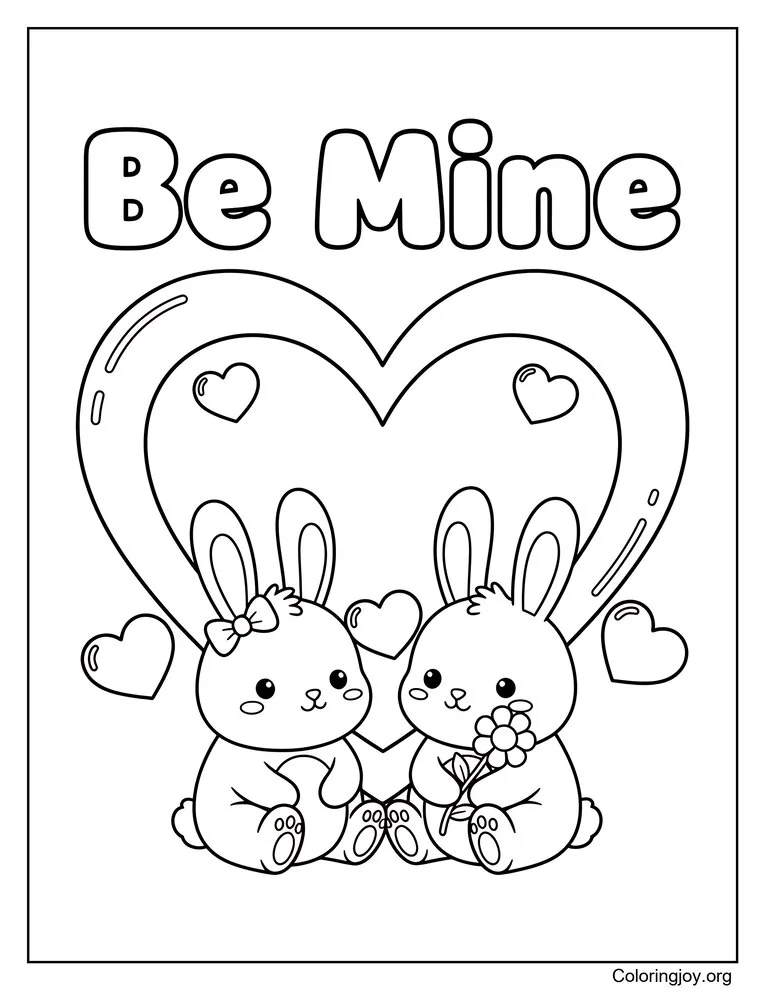 Bunny Couple Heart Coloring Page