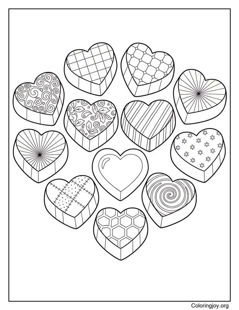 Chocolate Heart Collection Coloring Page