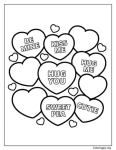 Conversation Candy Hearts Coloring Page