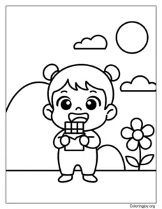 Cute Kid with Chocolate Coloring Page