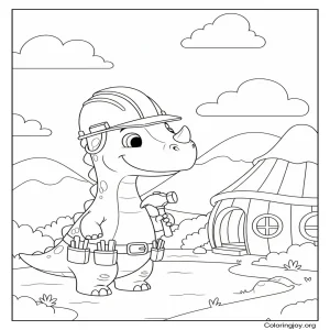 dinosaur construction worker coloring sheet