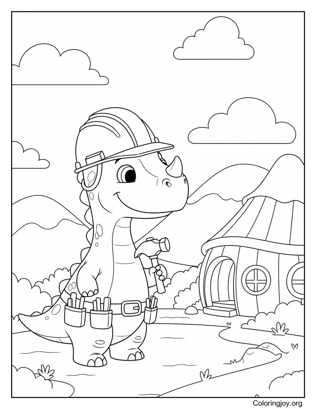 Dinosaurier-Bauarbeiter-Malblatt