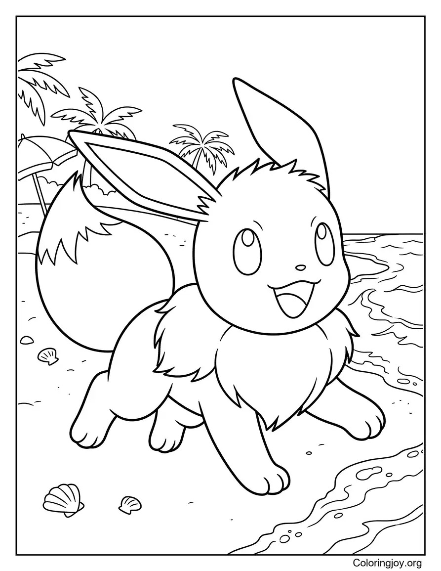 Eevee at Beach Coloring Page