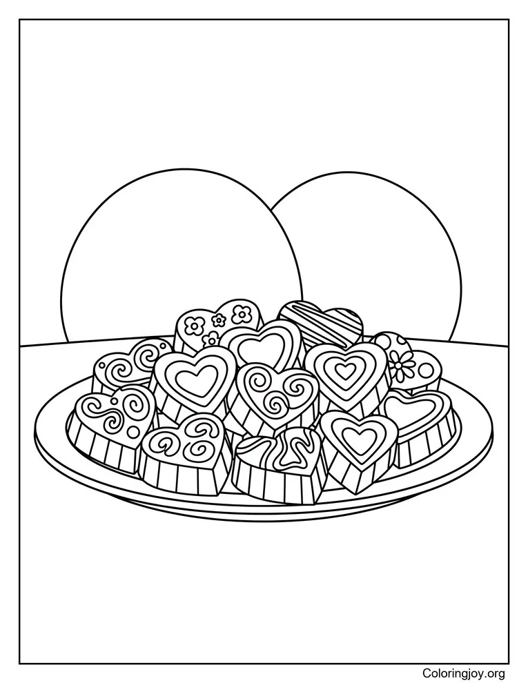 Elegant Chocolate Hearts Coloring Page