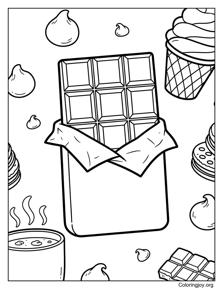 Página para colorear de barra de chocolate envuelta