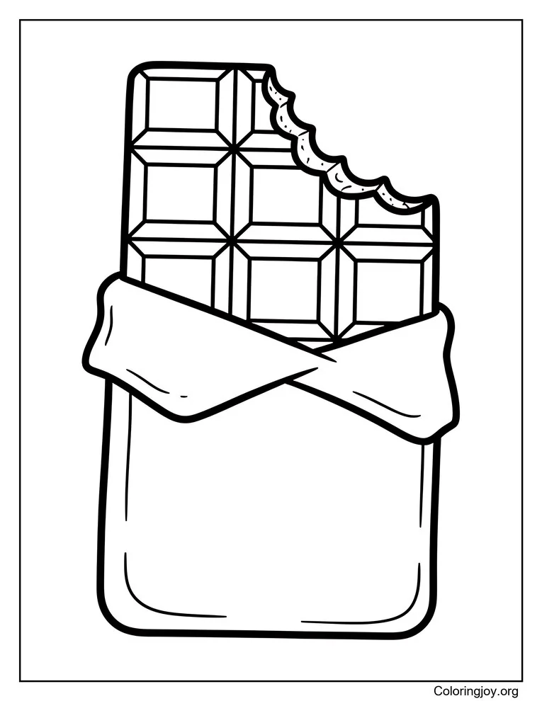 Página para colorear de barra de chocolate mordida