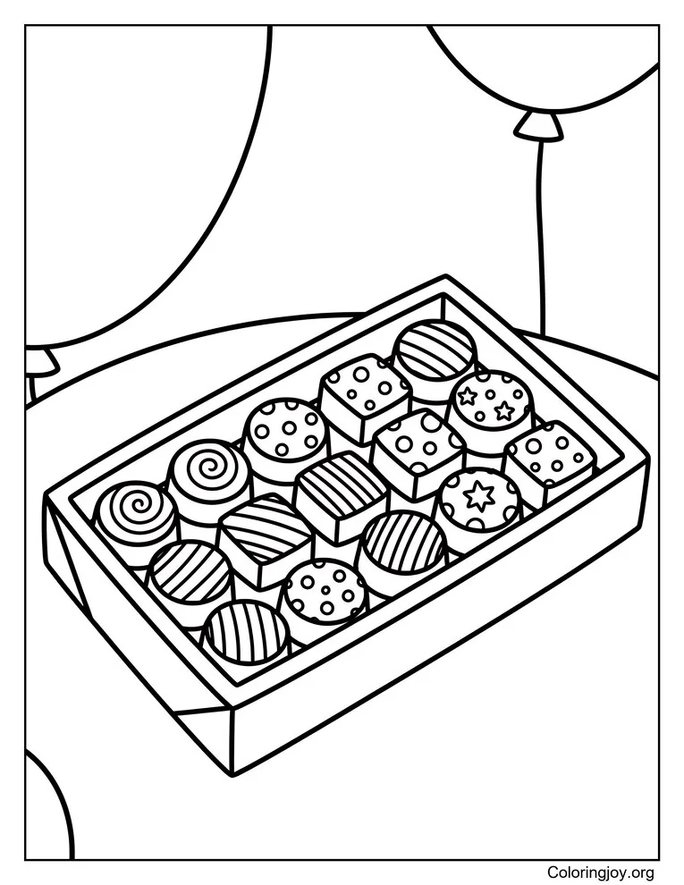 Página para colorear de caja de praliné de chocolate