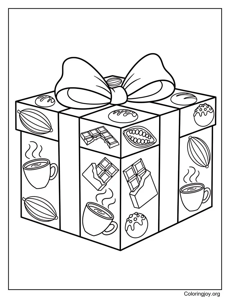 Página para colorear de caja de regalo de chocolate