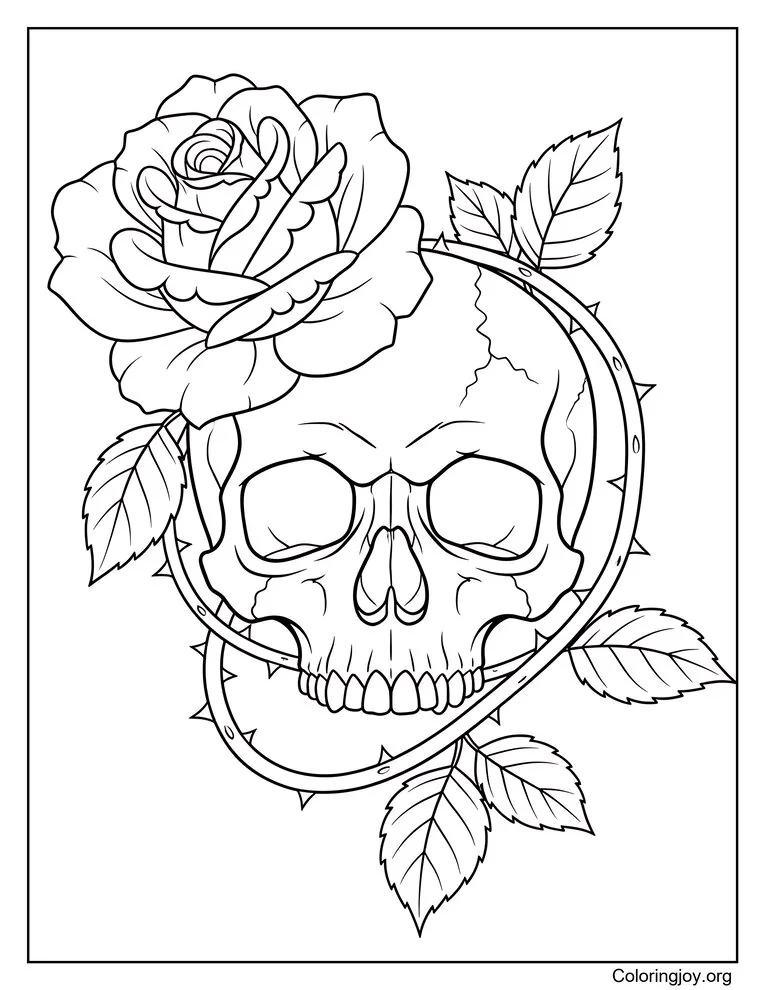 Página para colorear de calavera rosa