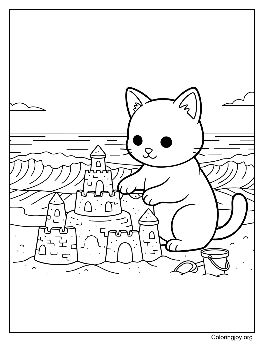 Castillo de arena para gatos en la playa