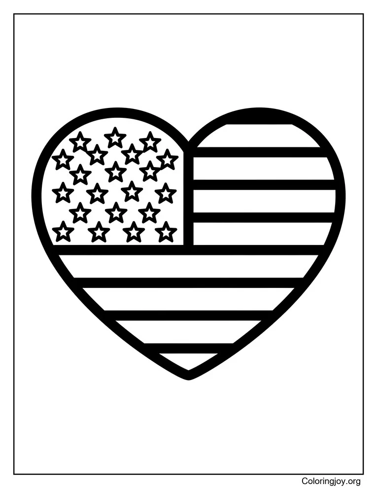 Página para colorear de corazón de bandera estadounidense