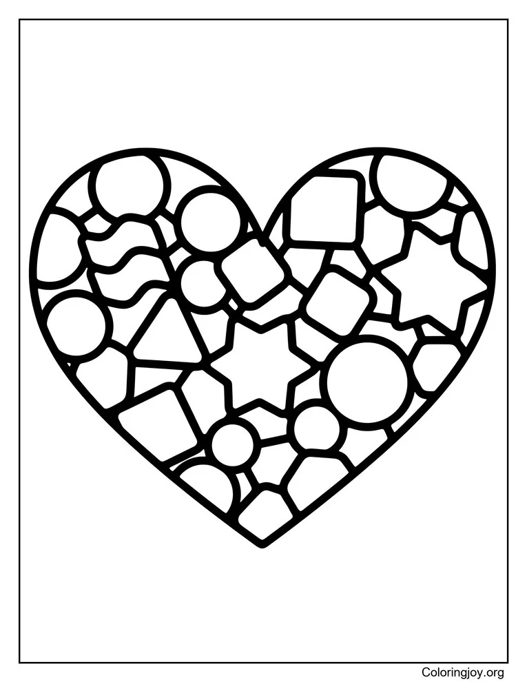 Página para colorear de corazón de vidrieras