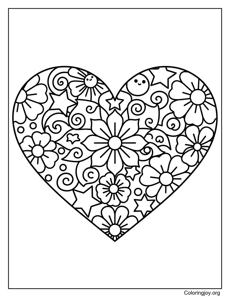 Página para colorear de mandala corazón