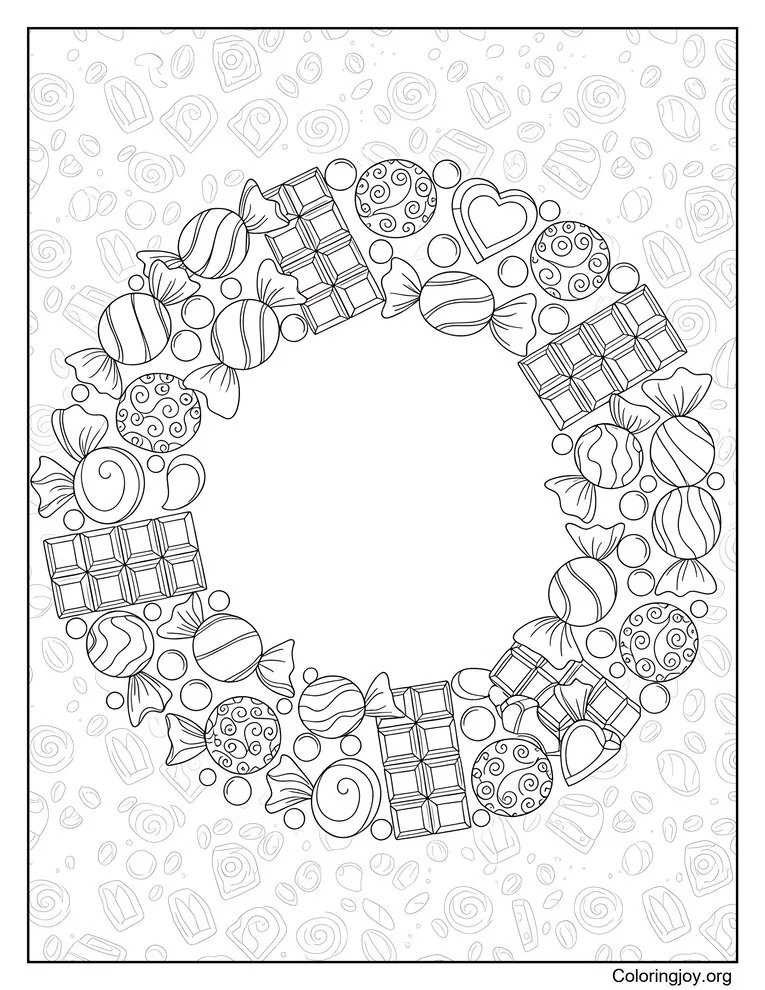 Página para colorear de corona de chocolate y caramelo