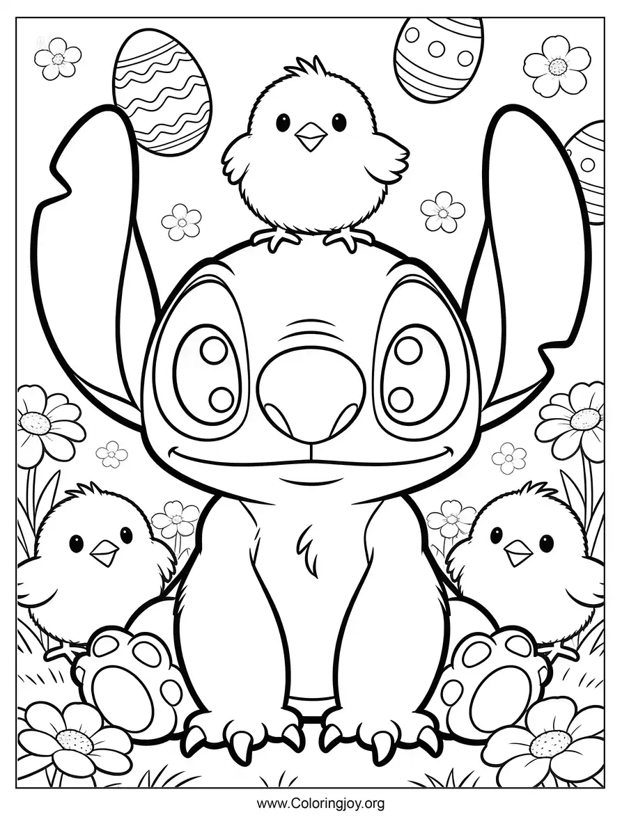 Stitch para Imprimir Gratis con pollitos