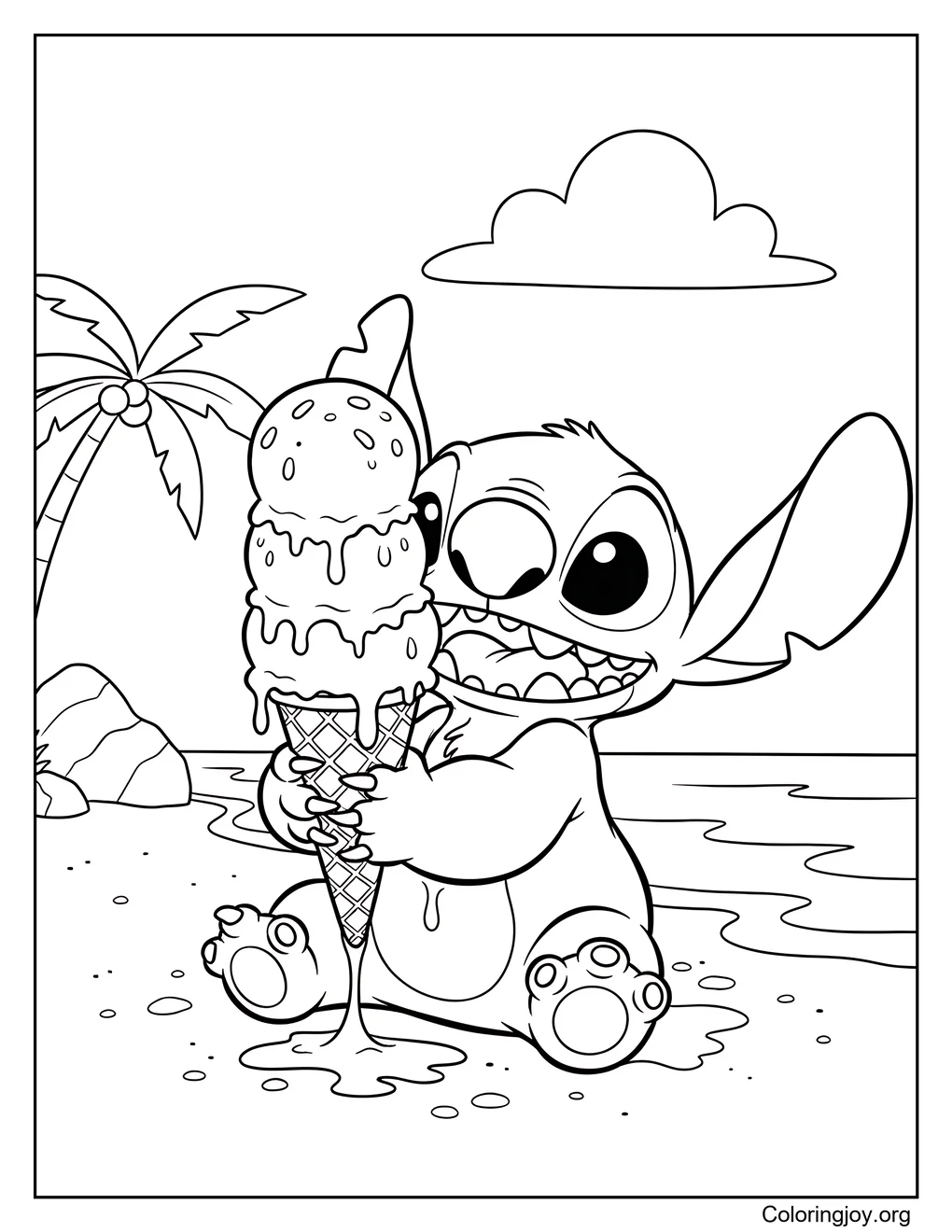 Delineado para colorear el helado Stitch