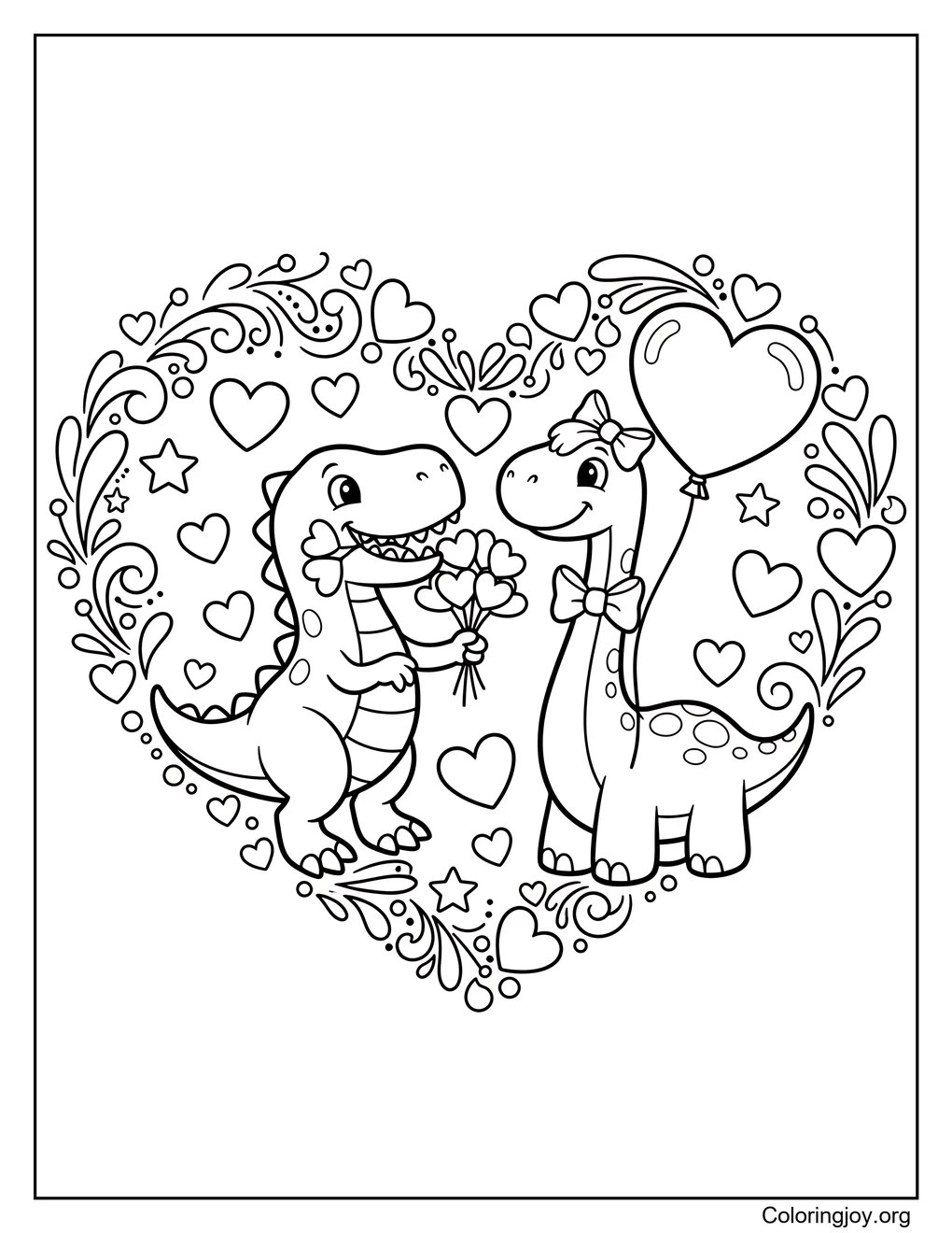 Dibujo para colorear de San Valentín de Dino love