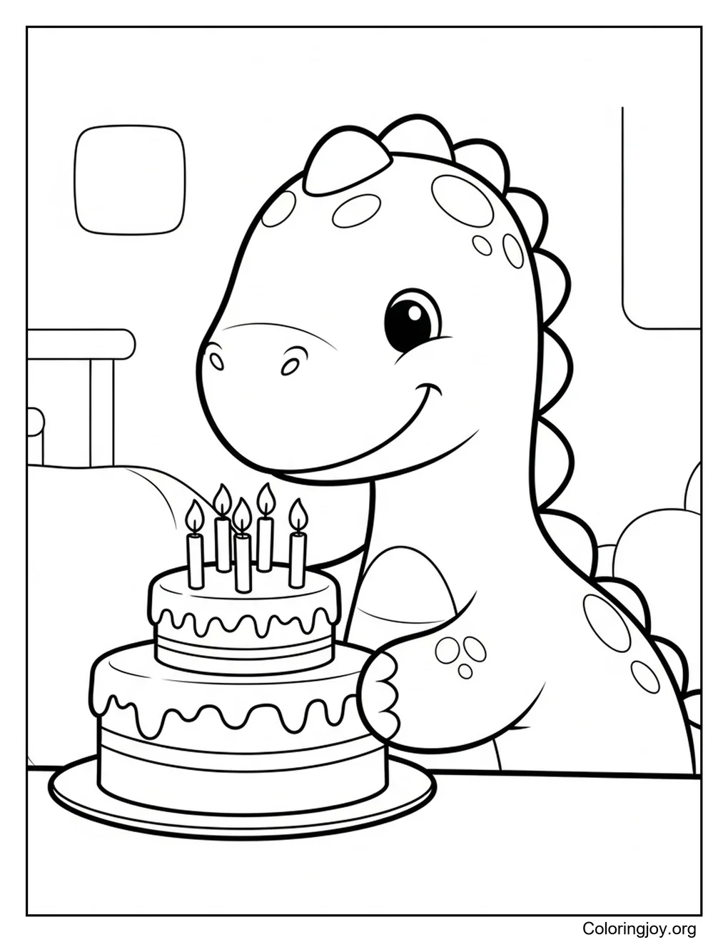 dinosaurio con pastel de cumpleaños
