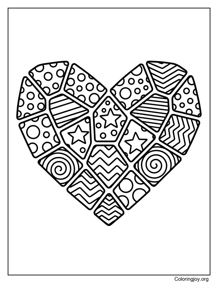 Página para colorear con diseño de corazón en mosaico