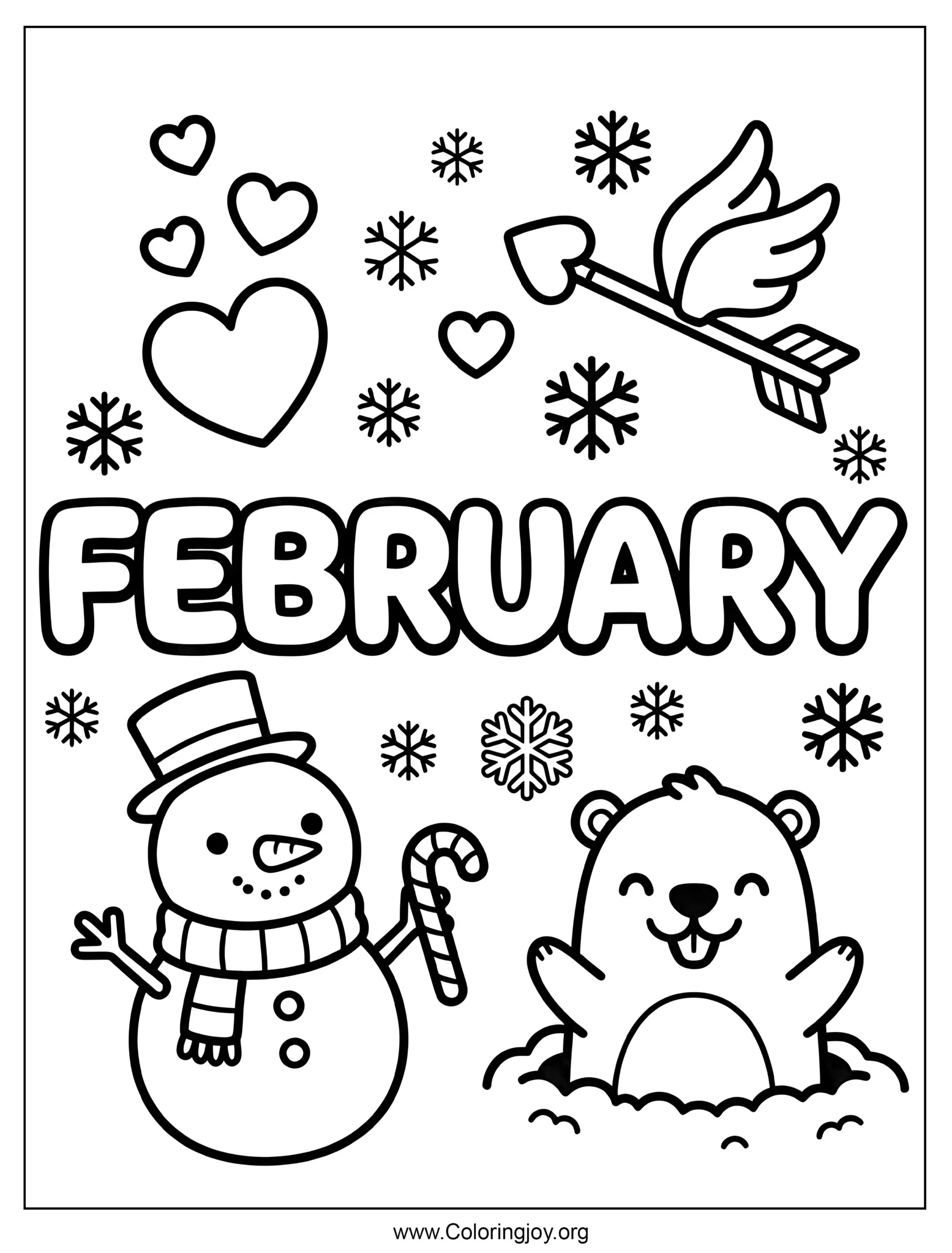 Página para colorear de febrero