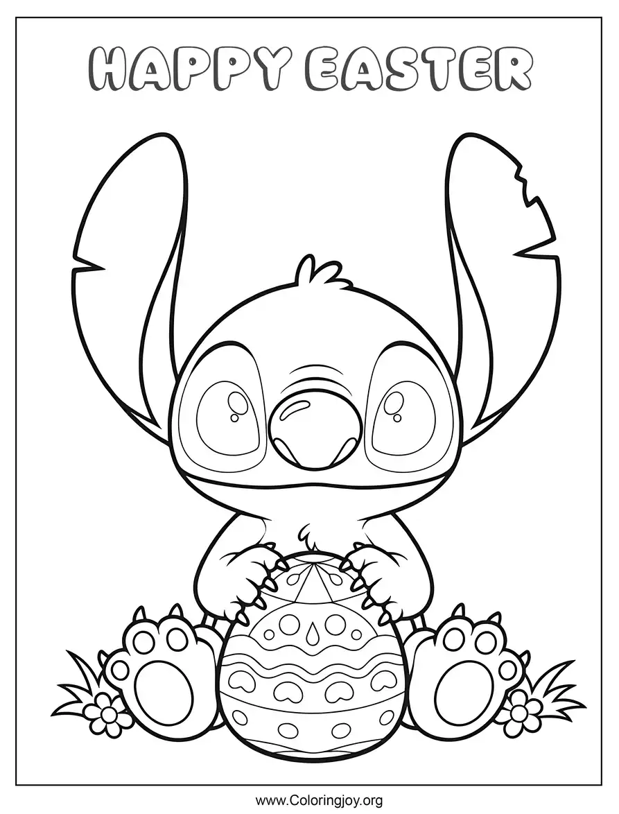 Stitch sosteniendo un huevo de Pascua (Felices Pascuas)